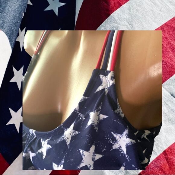 Xhilaration l Red, White, Blue l Flag l Bikini top l Crocheted Back Decor l S - Picture 8 of 11